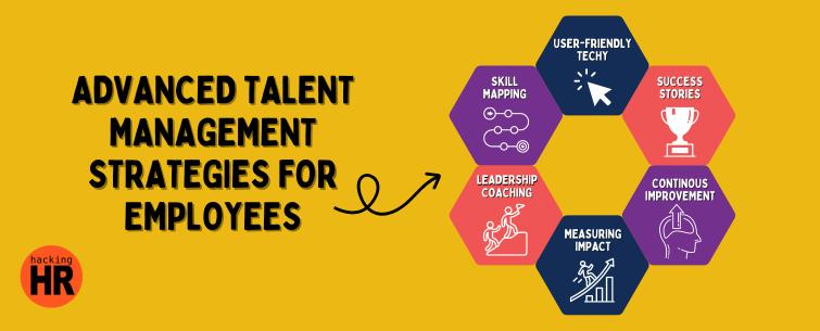 An infographic showing six keys to successfully implementing an advanced talent management strategy.