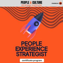 The picture shows a rocket taking off with the text "People Experience Strategist" Certificate Program.