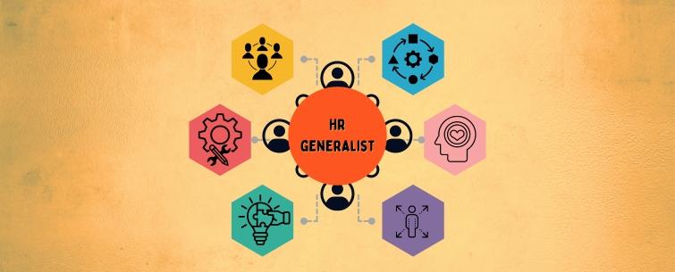An infographic with a circle and the text HR Generalist with six icons representing the skills required for the role.